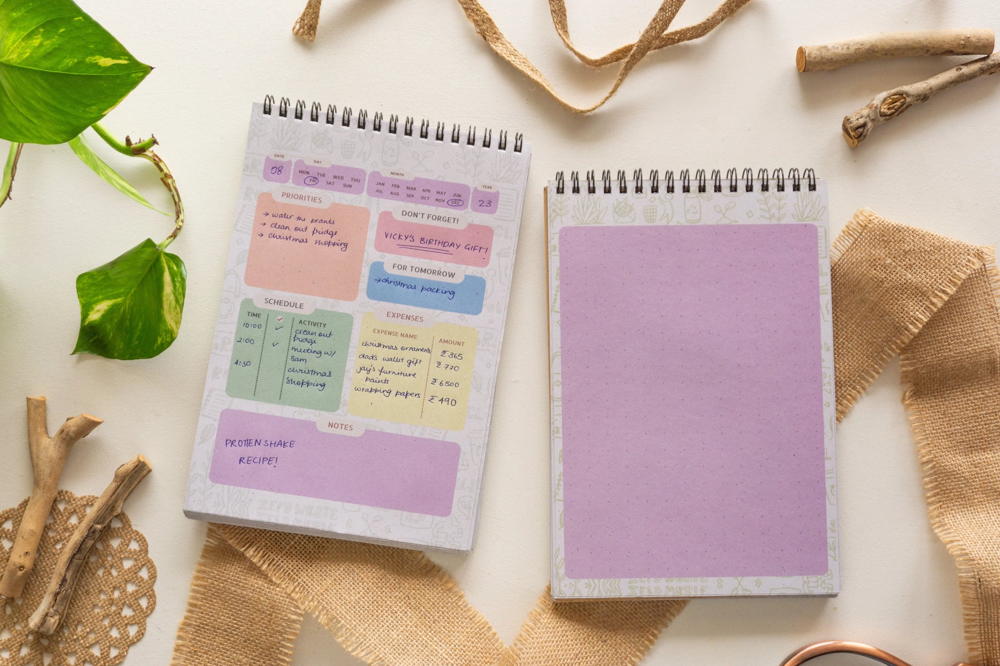 Eco-friendly blue pocket planner with plant, sustainable and affordable