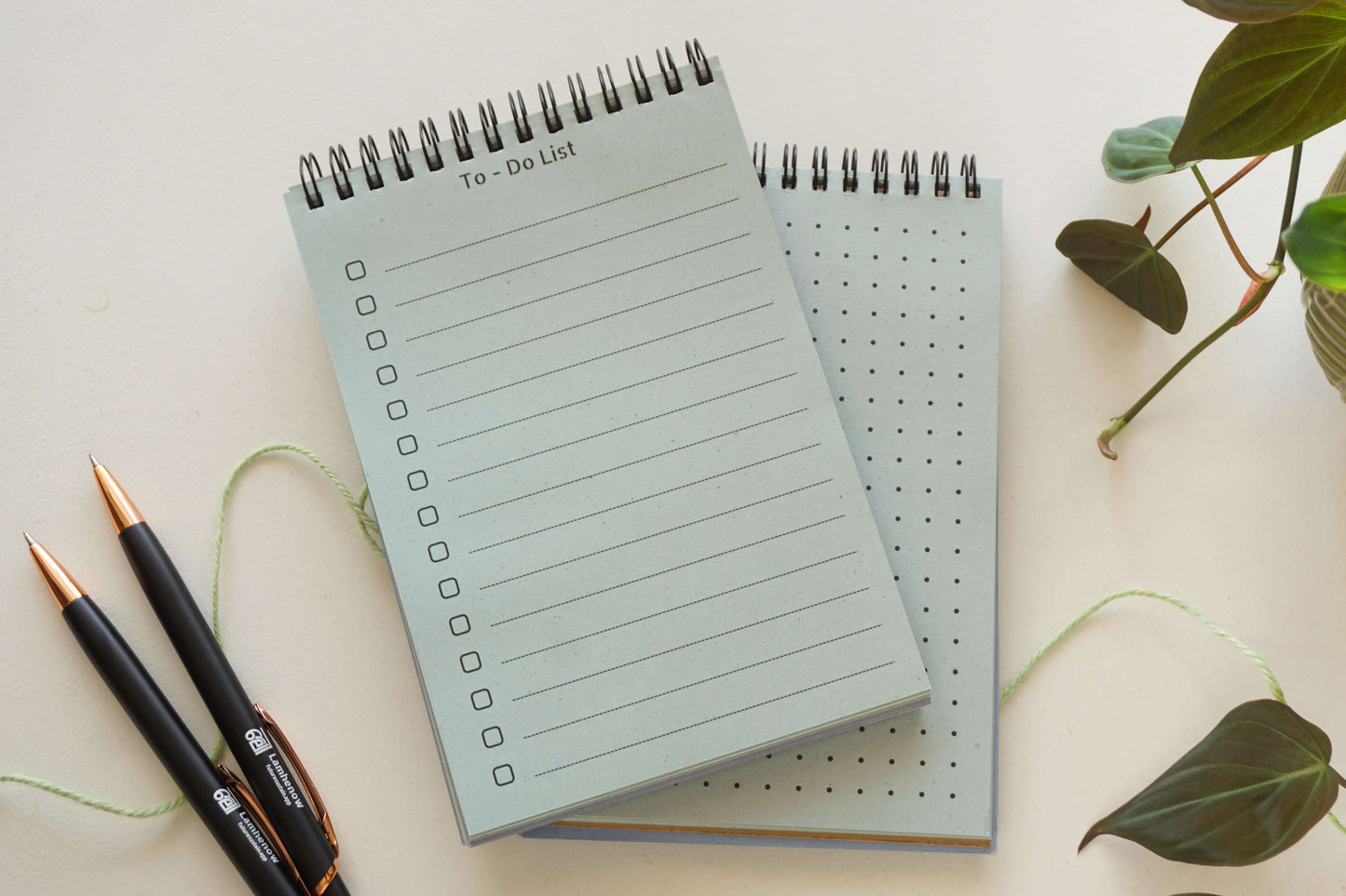 Eco-friendly blue to-do list notebook with plant decor, 125 x 176mm