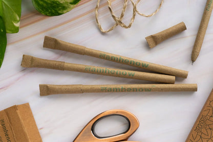 Affordable eco-friendly paper pens pack of five with brown kraft packaging