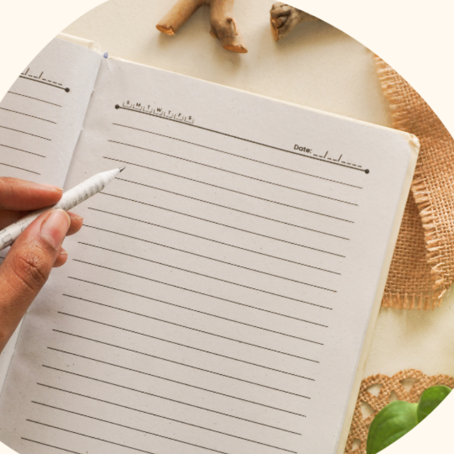Writing in a finished Lamhenow recycled paper notebook