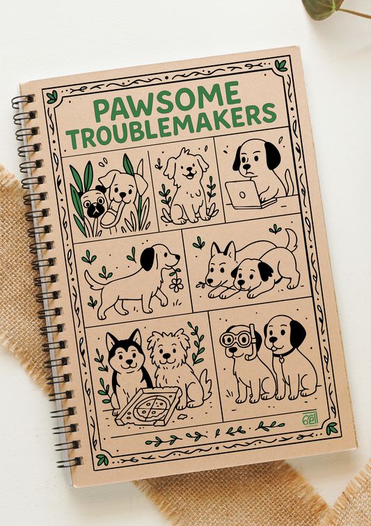 Pawsome Troublemakers(Dog Lovers) Wiro A5 Notepad | 80 GSM | 100 Pages | Recycled & Eco-Friendly