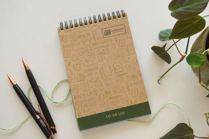 Sustainable brown to-do list notepad with pen, eco-friendly, 160 pages