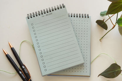 Eco-friendly blue to-do list notebook with plant decor, 125 x 176mm